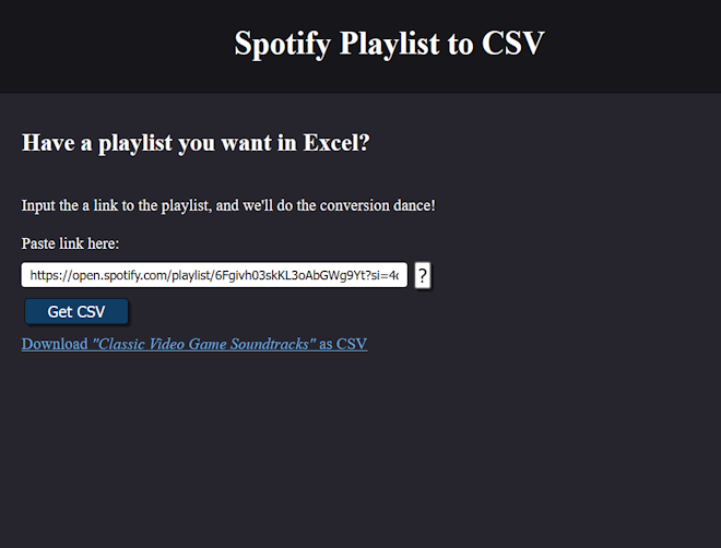 Spotify to CSV Screenshot